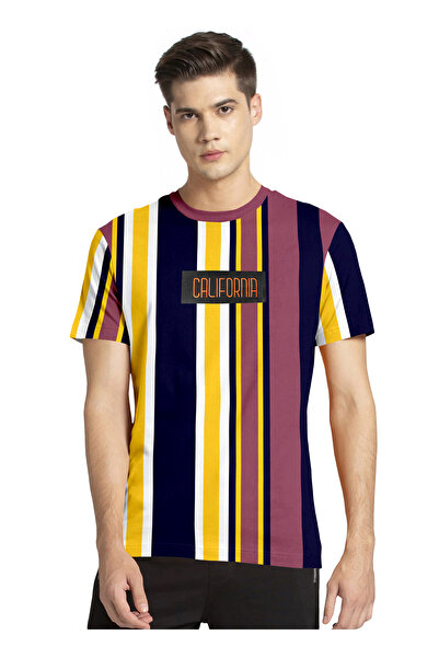 LAUREN SMITH تي شيرت رجالي كاجوال مخطط من القطن الغني - مجموعة لورين سميث للرجال