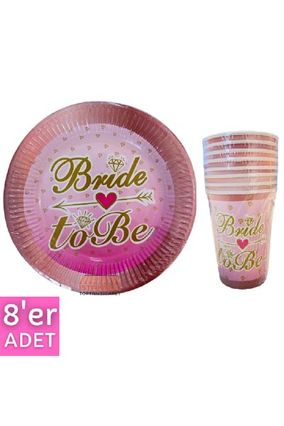 turkuaz parti Bride to Be Pink Plate Cup Set 8' Piece, Bachelor Plate Cup