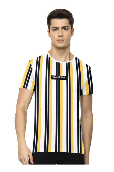 LAUREN SMITH تي شيرت رجالي كاجوال مخطط من القطن الغني - مجموعة لورين سميث للرجال