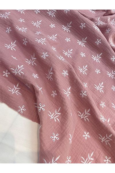 Yiğit Kumaş Embroidered Muslin Fabric Dusty Rose