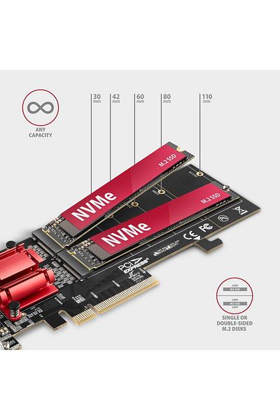 Axagon Adapter AXAGON PCEM2-ND 1x PCI-E Male - 2x M.2 PCI-E SSD