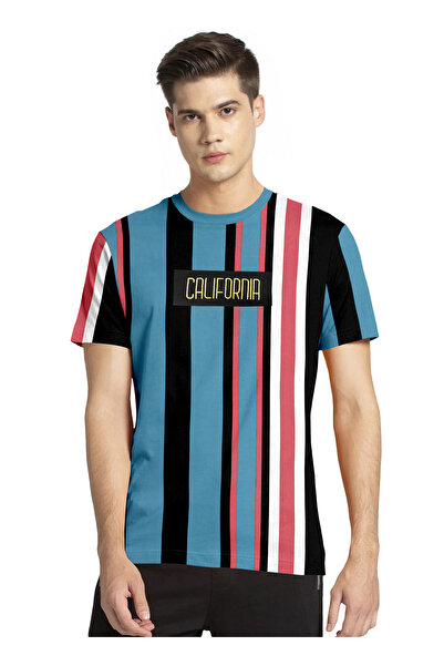 LAUREN SMITH تي شيرت رجالي كاجوال مخطط من القطن الغني - مجموعة لورين سميث للرجال