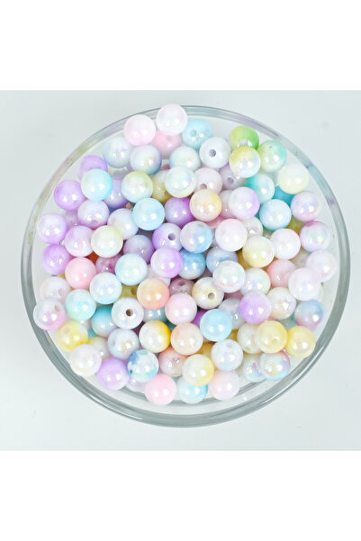 yfhobi 25 gram - 8 mm Gökkuşağı Janjanlı Yuvarlak Desen Plastik Boncuk ( 25 g...