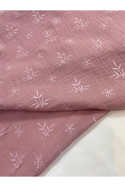 Yiğit Kumaş Embroidery Embroidered Muslin Fabric Dusty Rose 2