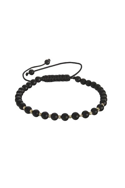 OEM Bracelet With 10 Balls Made Of 14k Gold - Adjustable And Semi-Precious Stones Onyx Matt 4mm