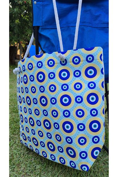 Land of Souvenir Durable Fabric Large Beach Bag with Evil Eye