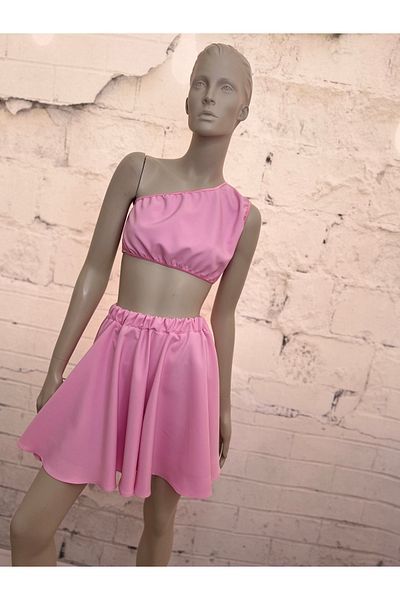 NA ADDESIGN Pink Skirt Crop Suit, Pink Flared Skirt Suit