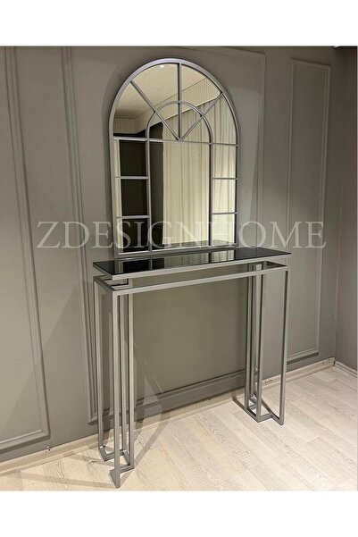 zdesignhome 80x100 cm Ayna & 100x30x90 cm Gümüş Metal Dresuar Takımı – Füme Raflı Modern Tasarım
