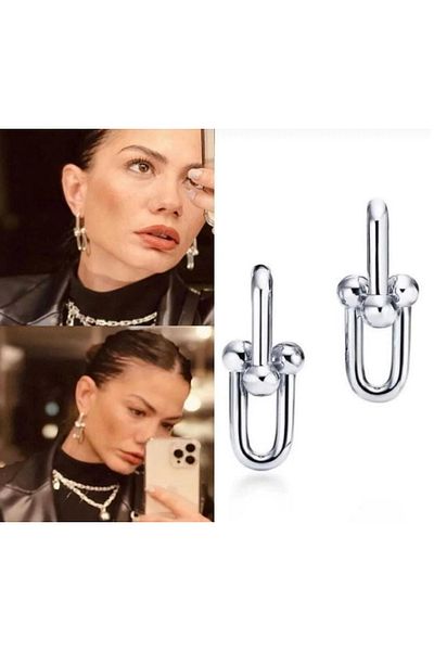 NEMOPHİLA Tifani Style Short Double Women Earrings Silver Color Stainless Steel Jewelry