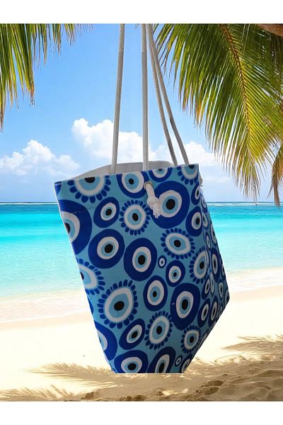 Land of Souvenir Durable Fabric Large Beach Bag with Evil Eye