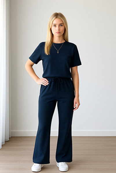 BARLİZ Γυναικείο κοντομάνικο σετ 2 ιντσών με ισπανικό τελείωμα στο κάτω μέρος