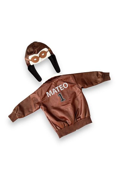 Mum Design Gifts Pilot with Fake Leather Brown Jacket