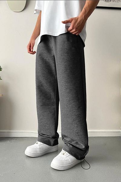 BSBSPOR Summer Baggy Style Sweatpants with Elastic Legs Black Gray Smoked