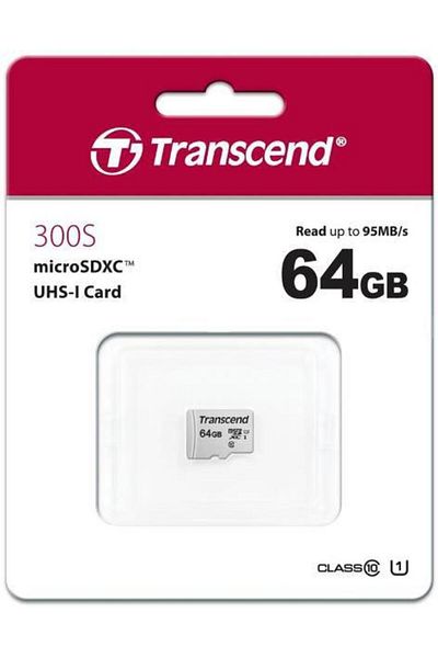 Transcend Transcend USD300S microSDXC 64GB Class 10 UHS-I U1 Memory Card + SD Adapter