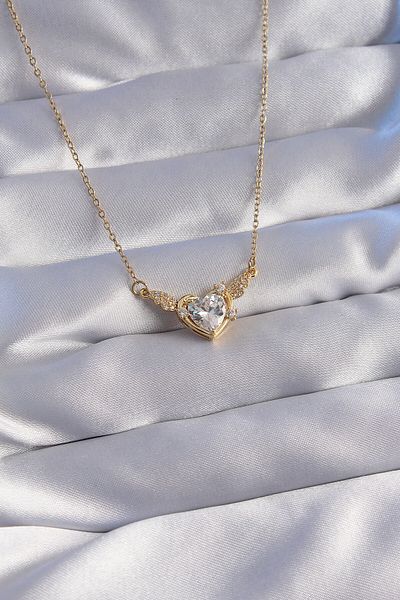 Clariss 316L Steel Chain Gold Color Zircon Stone Winged Heart Necklace