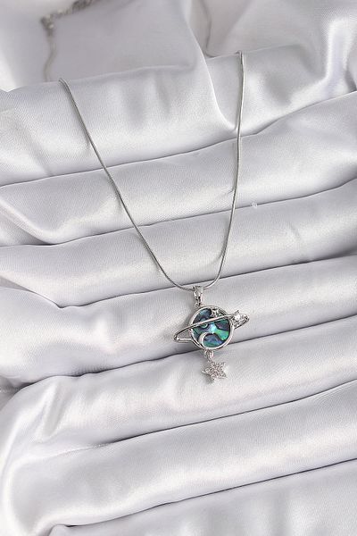 Clariss 316L Steel Silver Color Chain Zircon Stone Planet Model Women's Necklace