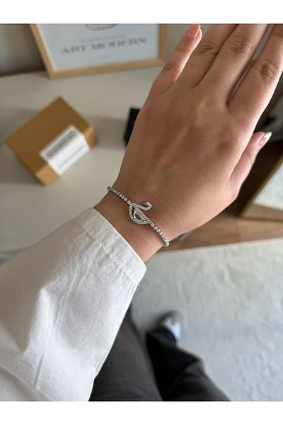 RoseandRoses Swan Detail Stone Bracelet Silver