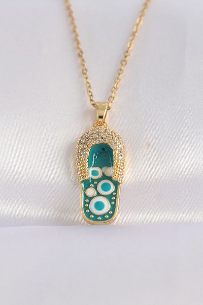Clariss 316L Steel Chain Zircon Stone Gold Color Evil Eye Slipper Design Necklace