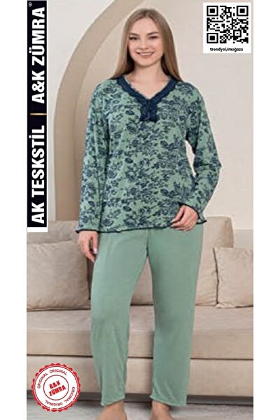 A&K ZÜMRA Natural Viscose Mother Model Lace Pajama Set Green