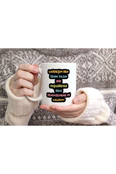 hediyenebak My Brother Is Your Special Design Lettering Printed Ceramic Coffee Tea Cup with Kindness
