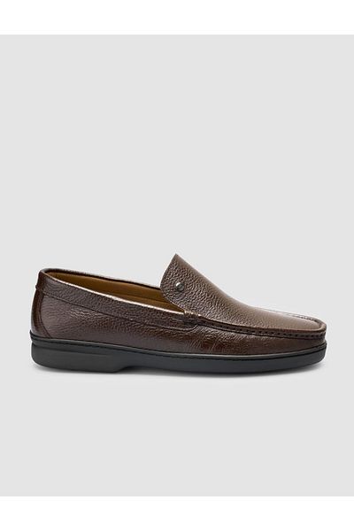 Cabani 100% Genuine Leather Dark Brown Loafer Shoes with Stitching Detail