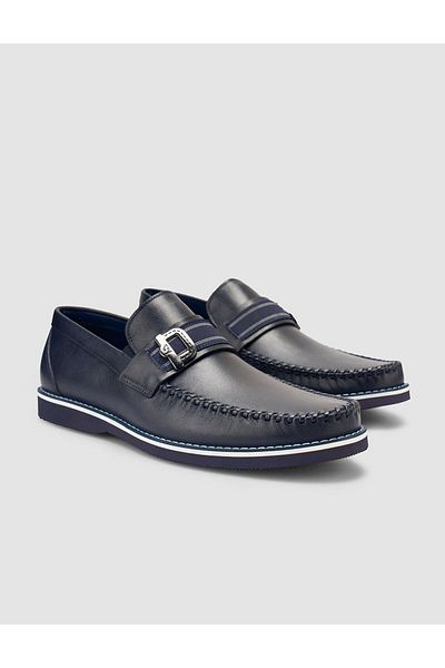 Cabani 100% Genuine Leather Navy Blue Men's Loafer