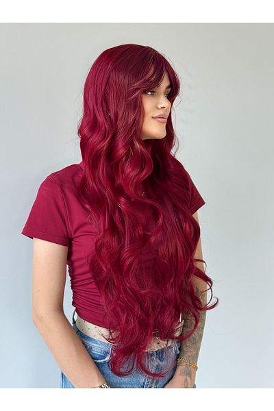 Fenomen Peruk Luxury Vip Red Perceped Tongs Wavy Wig