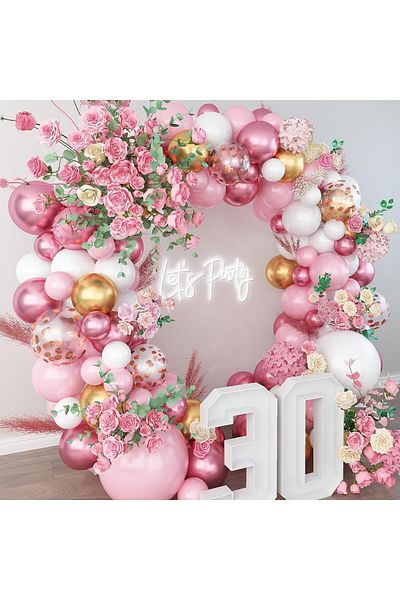 BALON DİYARI Pink Gold White Mixed Balloon Set - 80 Pieces Party and Decoration Balloons