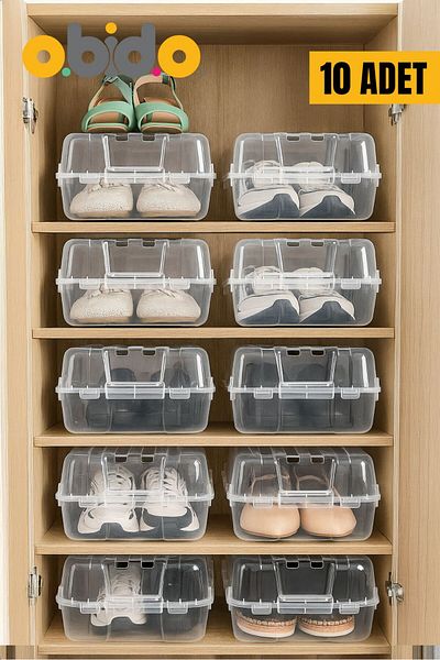 obido (10 Pieces) Shoe Box Transparent Shoe Storage and Travel Box Organizer Organizer