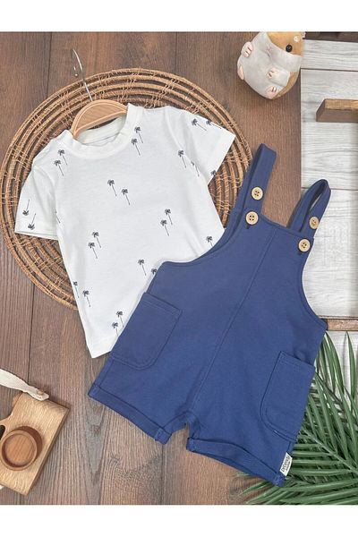 Kids Kingdom Cotton Palm Patterned Jumpsuit and T-Shirt 2-Piece Baby Boy Set