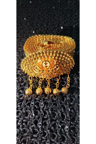Nurtakı Nurtaki Straw Processing Weave Chain Flower Motif Buckle Wedding Engagement Gold Plated Color Belt