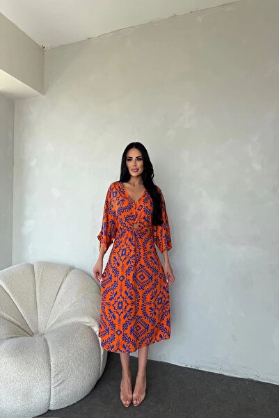 Moday Women's Summer V-Neck Ring Low-Cut Ankle-Length Woven Dress 2E-2334