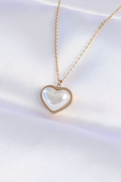 Clariss 316L Steel Chain Gold Color White Stone Bubble Heart Necklace
