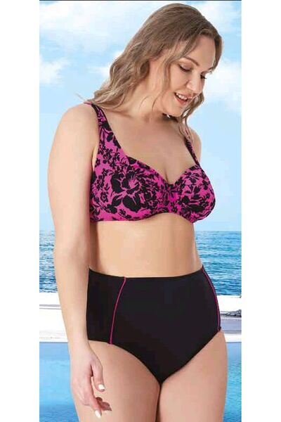 Sunsurf Büyük Beden Yüksek Bel Toparlayıcı Bikini Takımı 50-52-54-56 Beden