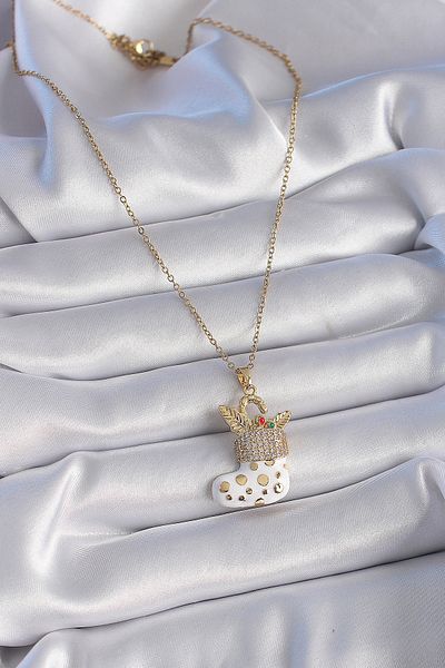 Clariss 316L Steel Gold Color Chain Zircon Stone Christmas Themed Christmas Stocking Figure Women's Necklace