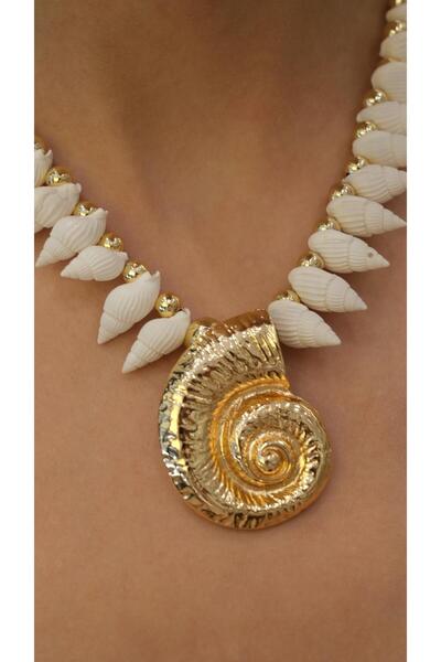 Jerie Gold Salyangoz Detaylı Gerçek Deniz Kabuğu Kolye