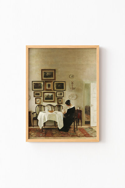 epiqart Yemek Odasında Anne ve Çocuk - Ahşap Desenli Çerçeve