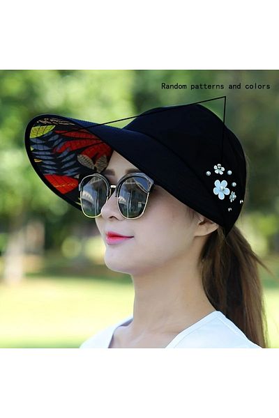 GlassySKY Wide Brim Foldable and Breathable Women Hat Sun Protection,,Summer Beach Holiday Outdoor