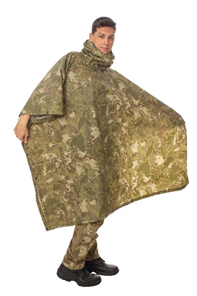 İZMİR ASKERİ MALZEME Kamuflaj Renk Kapusonlu Citcitli Mumlu Su Gecirmez Yagmurluk Panco