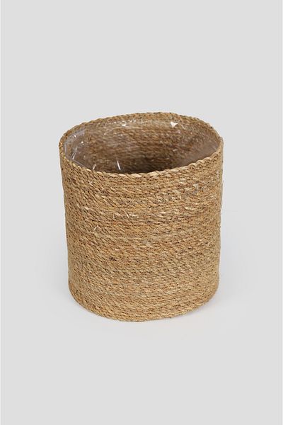sever ithalat Knitted Round Basket Flower Pot Made of Natural Fibers, Single Decorative Plant Basket in Different Sizes