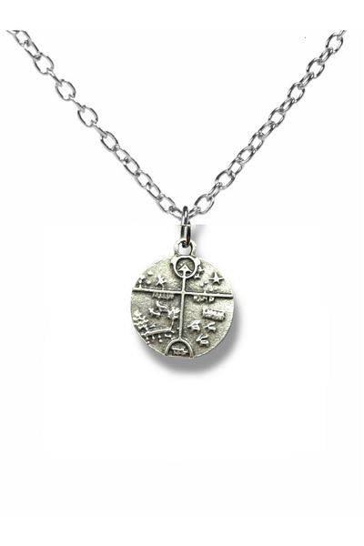 Herşey Nota Had Safha Kam – Shaman Drum Figured Necklace – Spiritual Silver Color Zamak Metal Unisex Jewelry