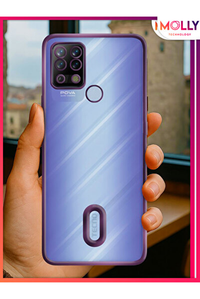 Molly TECNO POVA LD7 İçin Kenarları Derin Mor Lens Koruyuculu Lou Lazer Şeffaf Silikon Kılıf