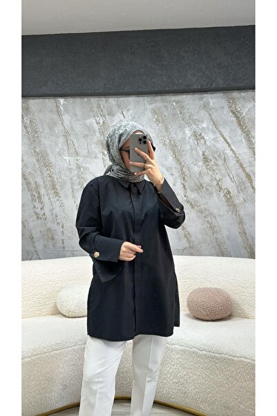 Touche Wide Cuff Poplin Shirt Black