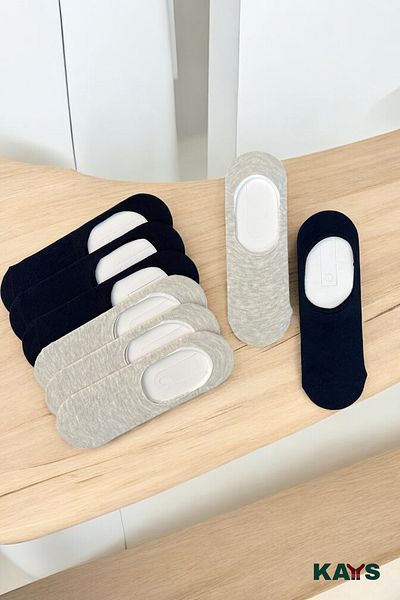 KAYS 8 Συσκευασία Unisex Βαμβακερές Βαμβακερές Κάλτσες Ballerina – Navy Blue & Grey (UNSEEN CUT)