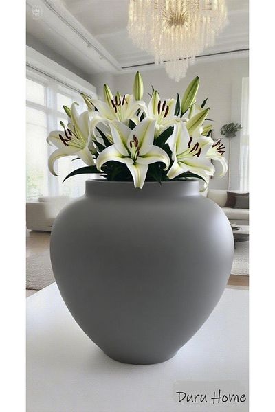 Lui Tasarım Nordic Style Decorative Large Size Modern Stylish Ceramic Gray Color Pera Vase 20 cm