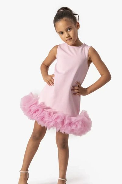 Kidmark Çocuk Modası Girl's Sleeveless Tutu Detailed Pink Evening Dress
