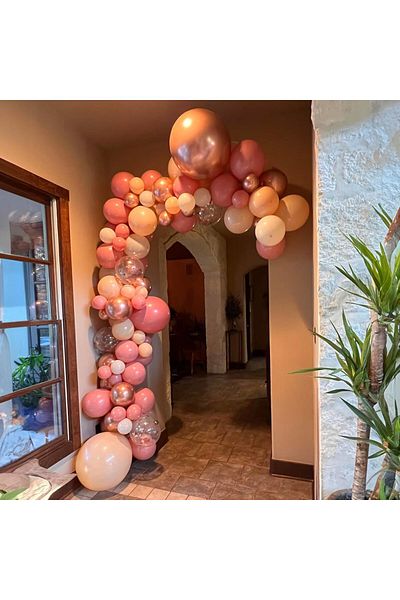 BALON DİYARI Pink Cream Rose Gold Confetti Balloon Set - 80 Pieces Party Balloons + Chain and Tape with Gift1
