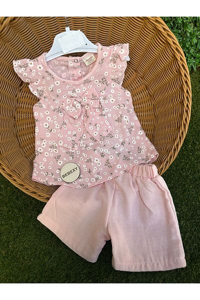 BEBEXY BUTİK Bow Detailed Daisy Patterned Bottom Top Set