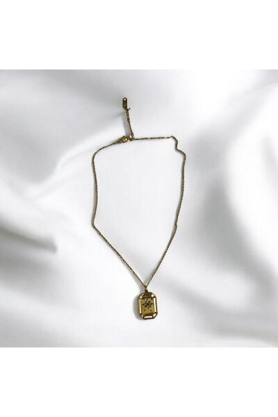 BUSEIN Flower Figured Stone Steel Necklace