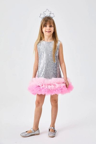 Kidmark Çocuk Modası Girl's Sleeveless Tutu Skirt Sequin Gray Dress